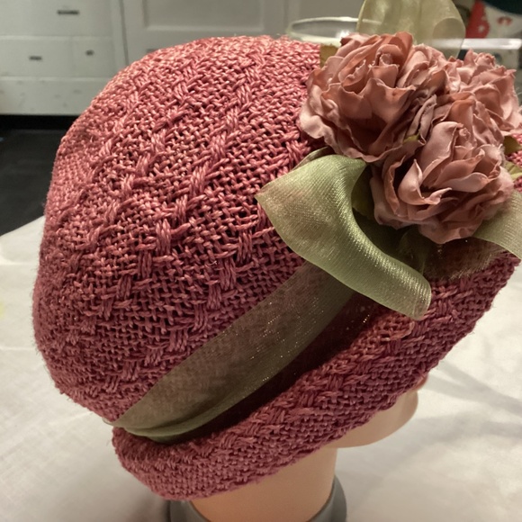 Chic Pink Women's Hat with Floral Accents - Picture 2 of 10